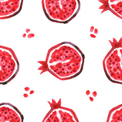 Fototapeta premium Pomegranate. Seamless Tropical pattern of exotic fruit. Hand drawn Abstract background
