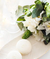 Beautiful wedding decoration with champagne and flowers, elegant