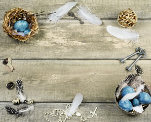 Easter composition with colored eggs and decorations