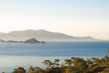 Seascape with islands. Mediterranean Sea near Göcek,Dalaman and Fethiye, Turkey.