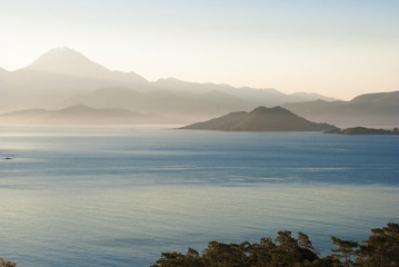 Seascape with islands. Mediterranean Sea near Göcek,Dalaman and Fethiye, Turkey.