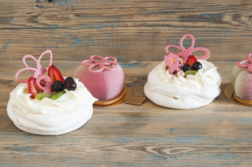 Cupcake on wooden table.