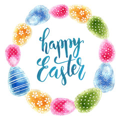 Easter frame with easter eggs hand drawn on white background.