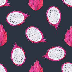 Watercolor pitaya. Hand painted seamless pattern with exotic fruits. Seamless background