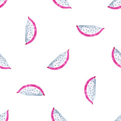 Watercolor pitaya. Hand painted seamless pattern with exotic fruits. Seamless background