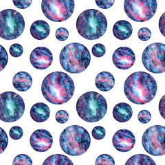 Obraz premium Watercolor Starry Universe and Nebula in Circles Seamless Pattern
