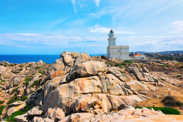 Fototapeta na wymiar Lighthouse in Capo Testa Santa Teresa Gallura Sardinia