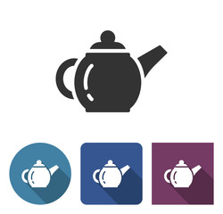 Brewing teapot icon in different variants with long shadow
