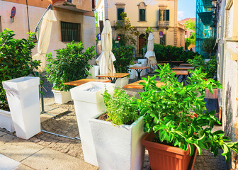 Street cafe on Corso Umberto Street in Olbia