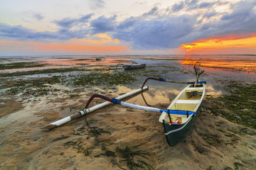 Jukung In sunrise Bali Island 