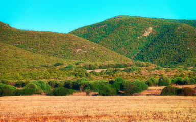 Fototapeta na wymiar Landscape with mountains in Teulada at Carbonia Iglesias Sardinia