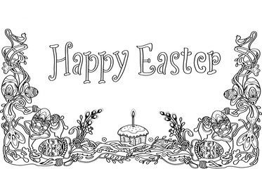 Contour drawing. Frame for congratulations on Easter. Coloring. The pattern. Banner, Poster