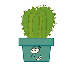 Emotional pot with cactus. Favorite indoor plants