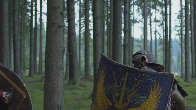 Two warriors fighting in the woods