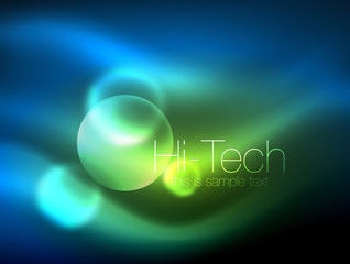 Blurred neon glowing circle, hi-tech modern bubble template, techno glowing glass round shapes or spheres. Geometric abstract background