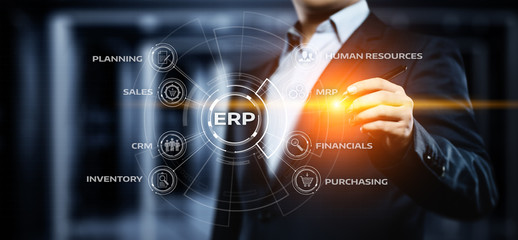 Enterprise Resource Planning ERP Corporate Company Management Business Internet Technology Concept - obrazy, fototapety, plakaty