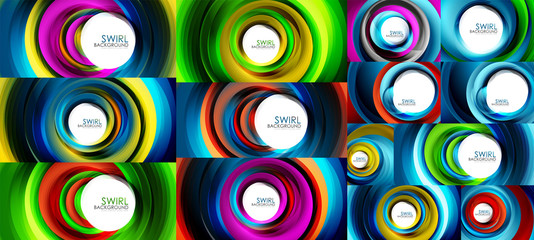 Swirling spiral background set, colorful stripes