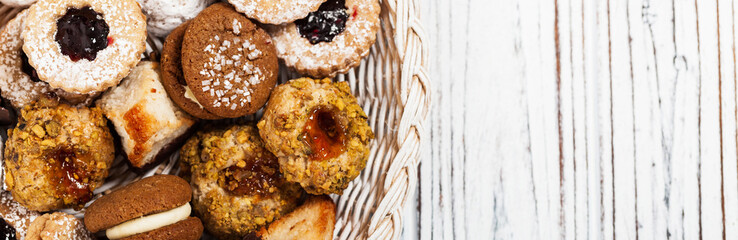 Mixed Cookies Background Dessert. Selective focus.