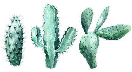 Watercolor set of cactus  isolated illustration on a white background