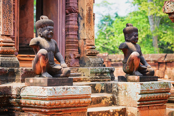 Statues at Banteay Srei temple complex Siem Reap