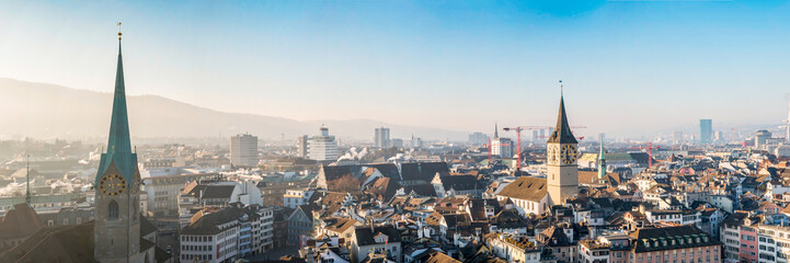 Panoramic view of historic Zurich city center  switzerland.