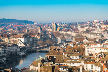 View of historic Zurich city center with Limmat river switzerland