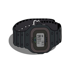 Black Electronic Plastic Sports Waterproof Wrist Watch