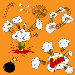 a set of drawings on the theme of explosion boom