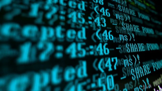 Mining Cryptocurrency process program on display PC. Using Software. Share Found.