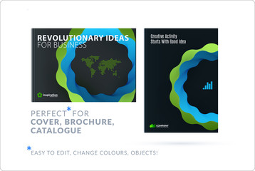 Creative design of business brochure set, abstract horizontal cover layout