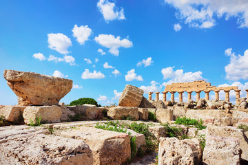 Ruins of Doric acropolis with Temple at Selinunte in Sicily