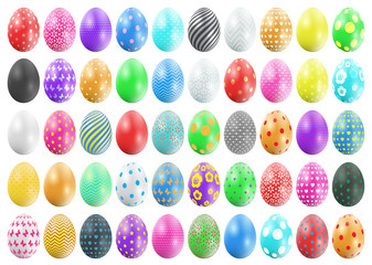 Big Set Luxury shiny colorful Easter Eggs Pattern. 50 set of easter eggs.