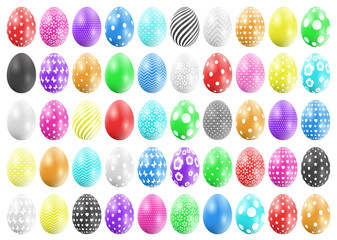 Big Set Colored Easter Eggs Pattern. 50 set of easter eggs.