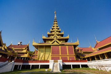Fototapeta na wymiar The golden pavilion in Mandalay Palace built in 1875 by the King Mindon, Mandalay, Myanmar