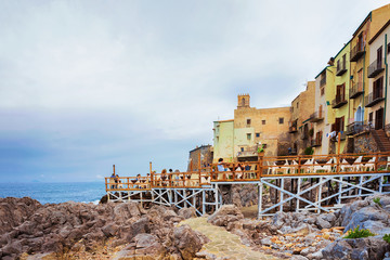 Obraz premium Rocky Coast of Cefalu old town in Sicily