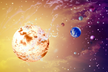 Sun, Land, planets in outer spaces