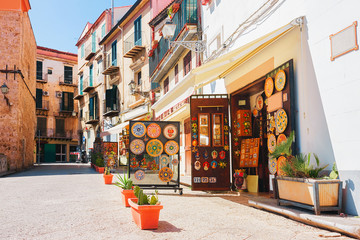 Ceramics souvenir shop in street of Monreale  Sicily