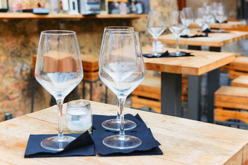 Table utensils at Street restaurant in Cefalu old town Sicily