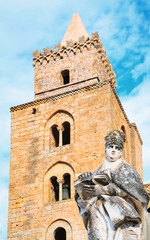Fototapeta na wymiar Sculpture at Cathedral of Cefalu in old town Sicily