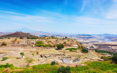 Fototapeta na wymiar Greek theater and other ruins of Morgantina archaeological site Sicily