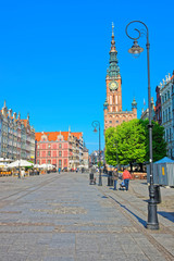 Fototapeta na wymiar Main City Hall and Dlugi Targ Square in Gdansk Poland