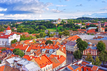Fototapeta na wymiar Roof tops to Cathedral of Theotokos Vilnius