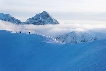 Fototapeta na wymiar People top of Kasprowy Wierch in Zakopane in Tatras, Poland in winter