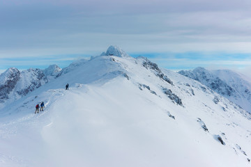 People climbing in Kasprowy Wierch in Zakopane Tatras winter