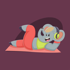 Cute Elephant cartoon character doing abdominal exercises. Fitness and healthy lifestyle. Vector illustration of fat funny animal isolated on background.