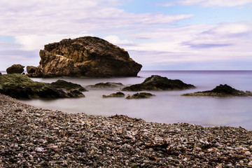 Dreamy, long exposure, rocky seascape
