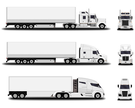 realistic trucks set. front view; side view.