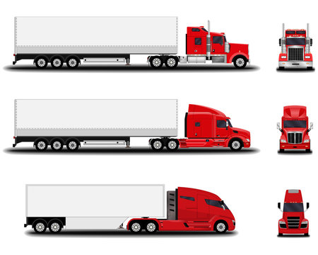 realistic trucks set. front view; side view.