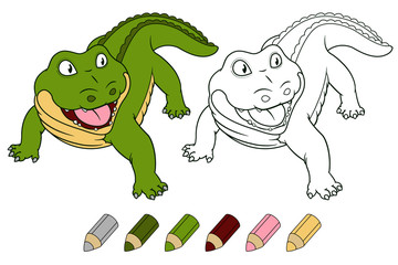 Cartoon crocodile coloring book version. Vector.