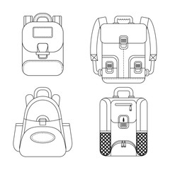 Tourist, city and school backpack flat vector outline icon. Objects isolated on white background.